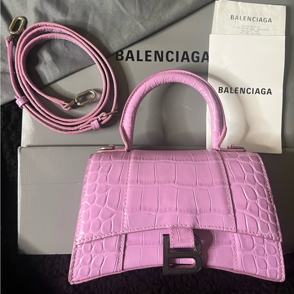 Balenciaga Pink Croc-Embossed Leather Top-Handle Bag
